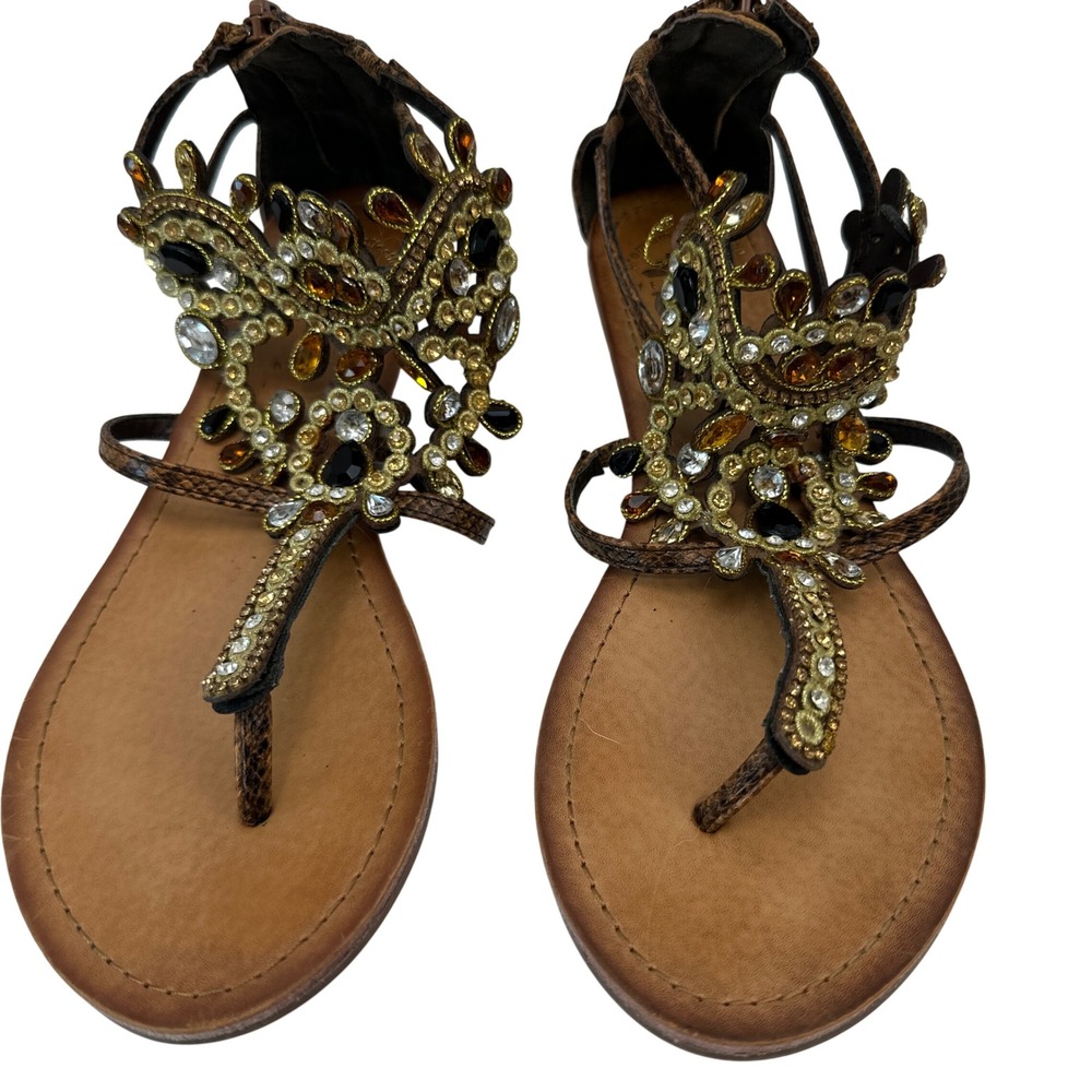 Yellow Box Premium Collection Brown Snakeskin Jeweled Gladiator Sandals Womens 7